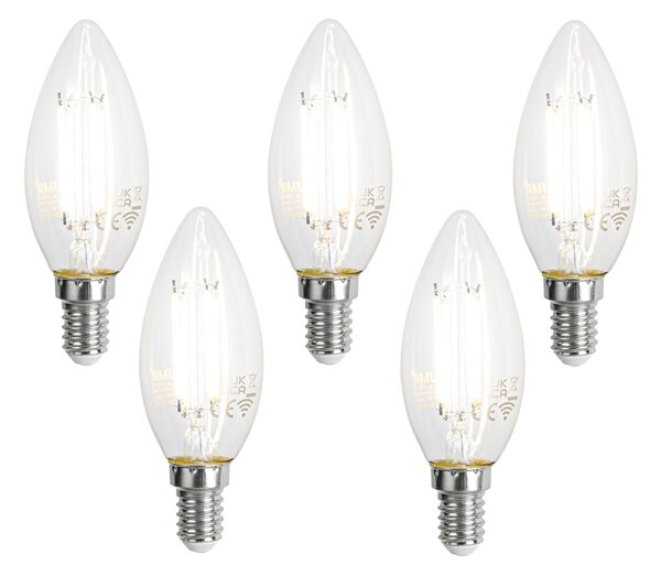 Set de 5 becuri LED inteligente E14 C35 transparente 4,2W 470 lm 2700-6500K