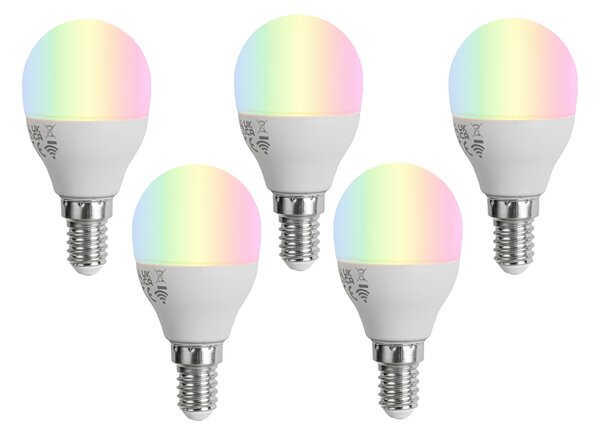 Set de 5 becuri LED inteligente E14 G45 Opal RGBW 4.9W 470 lm 2700-6500K