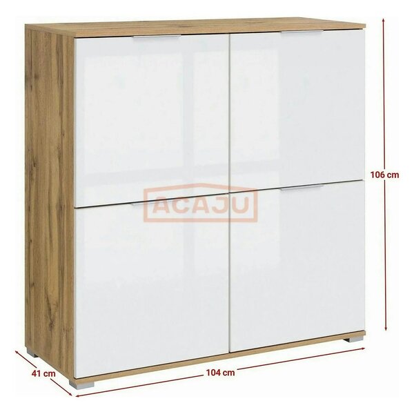 Comoda ZELE KOM4D, alb/stejar wotan, PAL, 104x41x106 cm