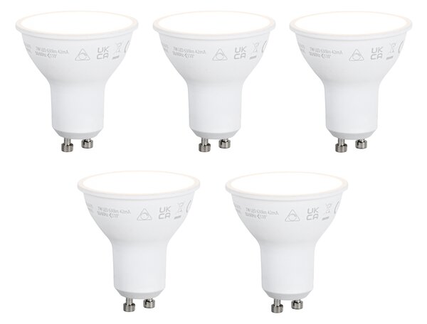 Set de 5 becuri LED inteligente GU10 50mm, reglabile, opale, 7W, 630 lm, 2700K