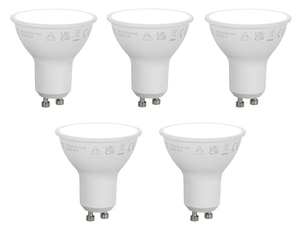 Set de 5 becuri LED inteligente GU10 50mm, reglabile, opale, 7W, 630 lm, 4000K