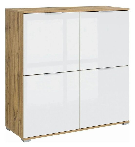 Comoda ZELE KOM4D, alb/stejar wotan, PAL, 104x41x106 cm