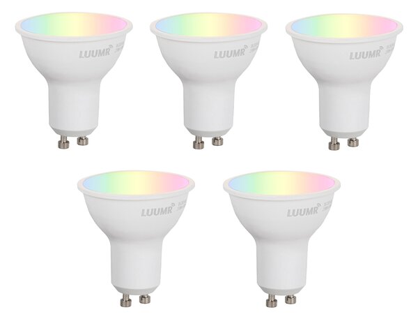 Set de 5 becuri LED inteligente GU10 50mm, reglabile, opal, 4,7W, 400 lm, 2700-6500K