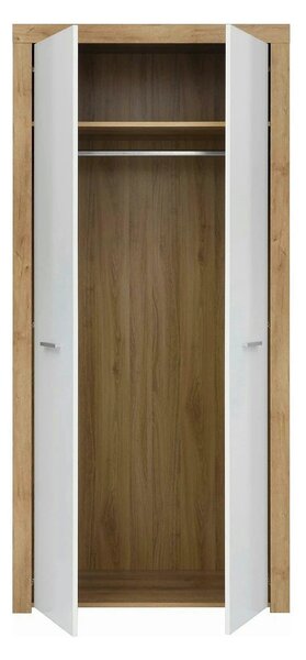 Dulap BALDER, alb lucios/stejar riviera, PAL, cu 2 usi, 90x52x192 cm