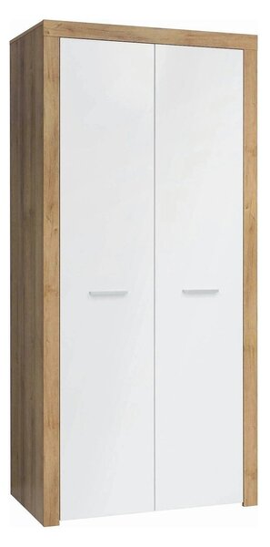 Dulap BALDER, alb lucios/stejar riviera, PAL, cu 2 usi, 90x52x192 cm