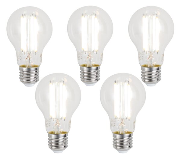 Set de 5 becuri LED inteligente E27, reglabile, A60, transparente, 7W, 806 lm, 2700-6500K, Zigbee