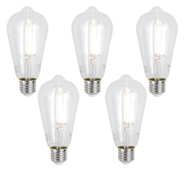 Set de 5 becuri LED inteligente E27, reglabile, ST64, transparente, 7W, 806 lm, 2700-6500K, Zigbee