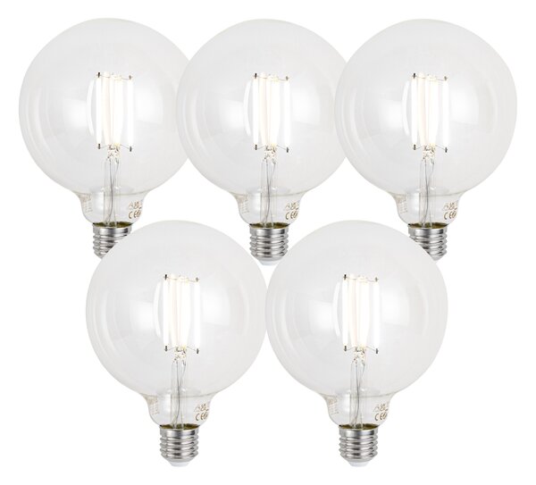 Set de 5 becuri LED inteligente E27, reglabile, G125, transparente, 7W, 806 lm, 2700-6500K, Zigbee