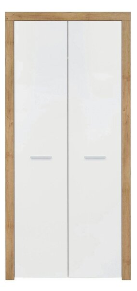Dulap BALDER, alb lucios/stejar riviera, PAL, cu 2 usi, 90x52x192 cm