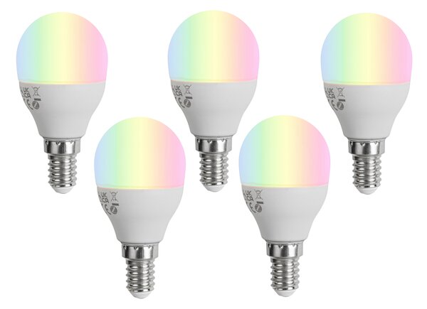 Set de 5 becuri LED E14 inteligente, reglabile, G45 Opal 4,9W 470 lm 2700-6500K