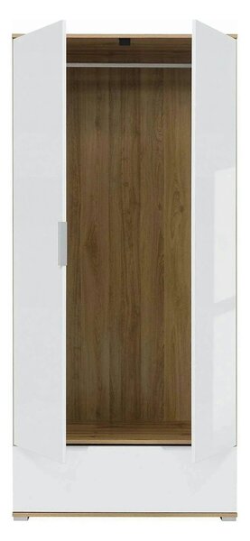 Dulap ZELE, alb lucios/stejar wotan, PAL, cu 2 usi, 91x57x195 cm