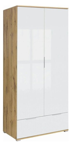 Dulap ZELE, alb lucios/stejar wotan, PAL, cu 2 usi, 91x57x195 cm