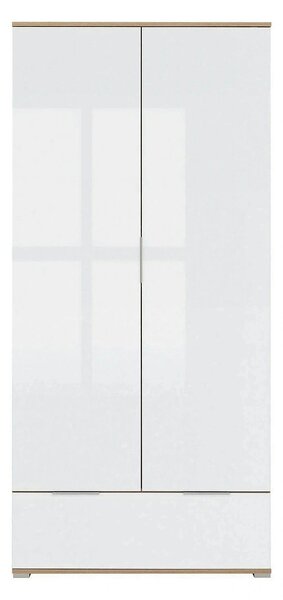 Dulap ZELE, alb lucios/stejar wotan, PAL, cu 2 usi, 91x57x195 cm
