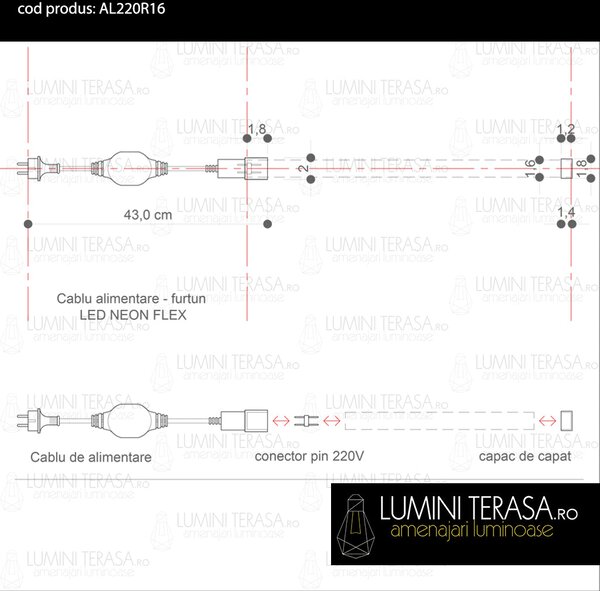 Cablu alimentare pentru Furtun luminos Neon Flex Rotund