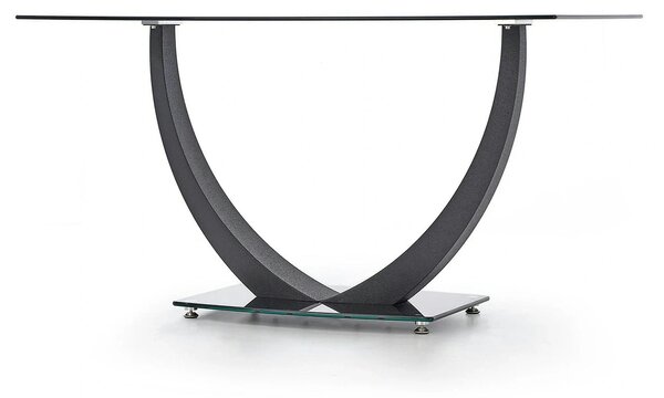Masa ANTON, negru transparent/negru, sticla/metal, 140x80x75 cm