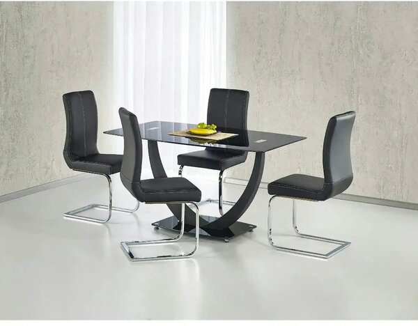 Masa ANTON, negru transparent/negru, sticla/metal, 140x80x75 cm