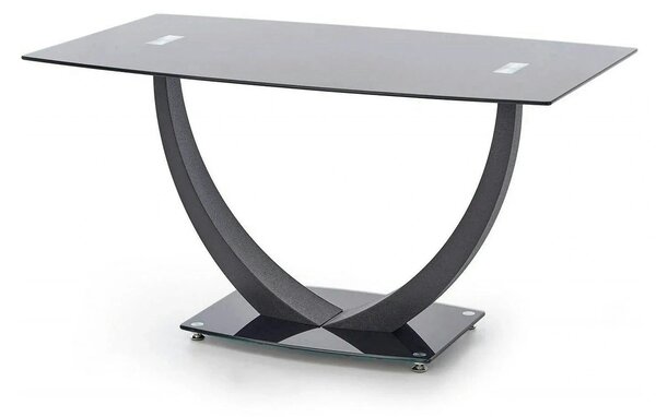 Masa ANTON, negru transparent/negru, sticla/metal, 140x80x75 cm