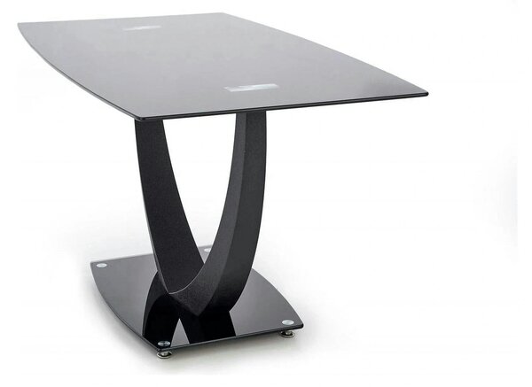 Masa ANTON, negru transparent/negru, sticla/metal, 140x80x75 cm