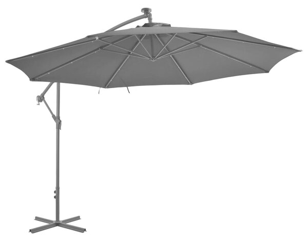 Umbrelă de consolă cu LED și stâlp de metal, antracit, 350 cm
