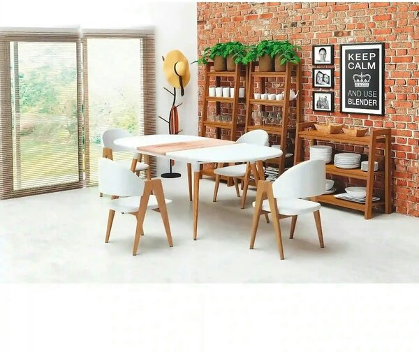 Masa extensibila CALIBER, alb/stejar, 160/200x90x76 cm