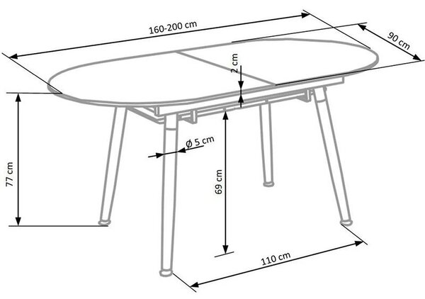 Masa extensibila CALIBER, alb/stejar, 160/200x90x76 cm