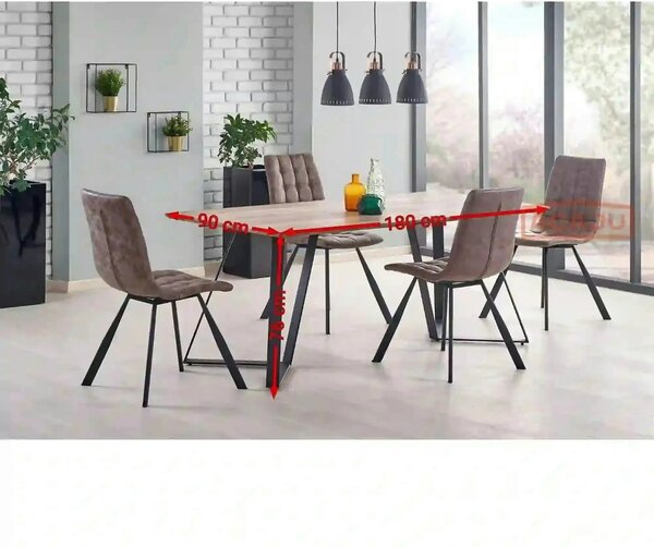 Masa CALGARY, nuc rustic/negru, 180x90x76 cm