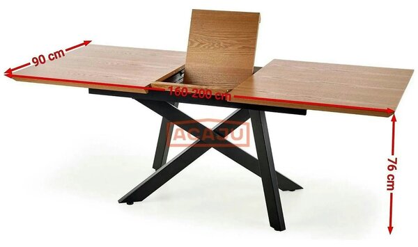 Masa extensibila Capital, stejar auriu/negru, 160/200x90x76 cm