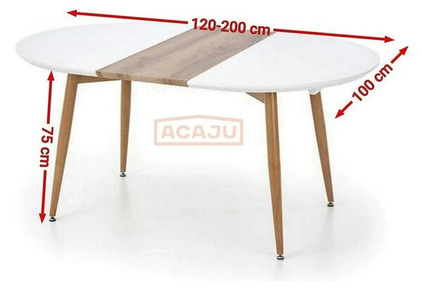 Masa extensibila EDWARD, alb/stejar miere, 120/200x100x75 cm