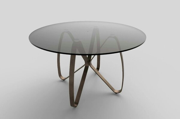 Masa LUNGO, maro/auriu, sticla securizata/metal, 120x120x76 cm