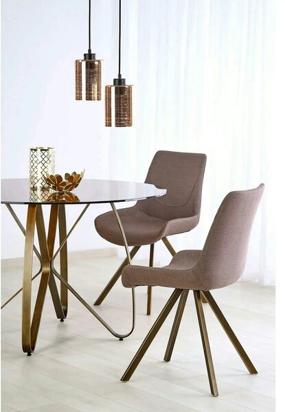 Masa LUNGO, maro/auriu, sticla securizata/metal, 120x120x76 cm