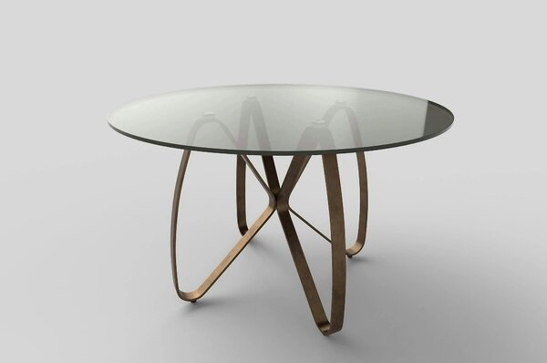 Masa LUNGO, maro/auriu, sticla securizata/metal, 120x120x76 cm