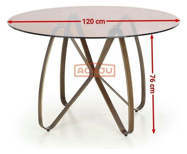 Masa LUNGO, maro/auriu, sticla securizata/metal, 120x120x76 cm