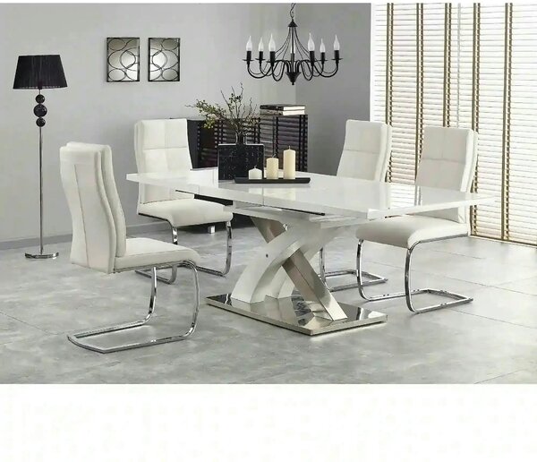 Masa extensibila SANDOR 2, alb/crom, sticla securizata/otel, 160/220x9