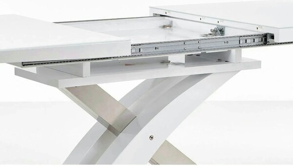 Masa extensibila SANDOR 2, alb/crom, sticla securizata/otel, 160/220x9
