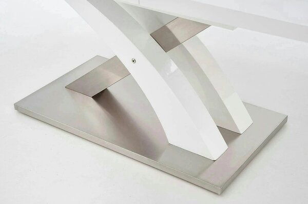 Masa alb lucios SANDOR, extensibila, alb/crom, 160/220x90x77 cm