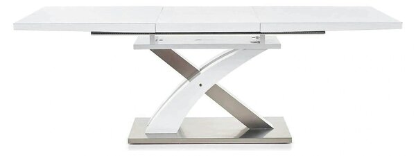 Masa alb lucios SANDOR, extensibila, alb/crom, 160/220x90x77 cm
