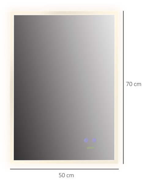 Oglindă Baie LED Kleankin, Iluminare Reglabilă, Smart Touch, Argintiu, 70x50cm | Aosom Romania