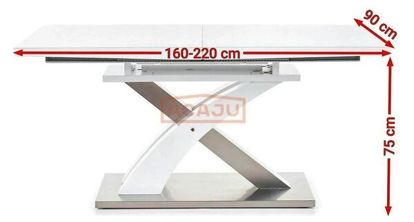 Masa alb lucios SANDOR, extensibila, alb/crom, 160/220x90x77 cm
