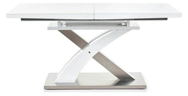 Masa alb lucios SANDOR, extensibila, alb/crom, 160/220x90x77 cm
