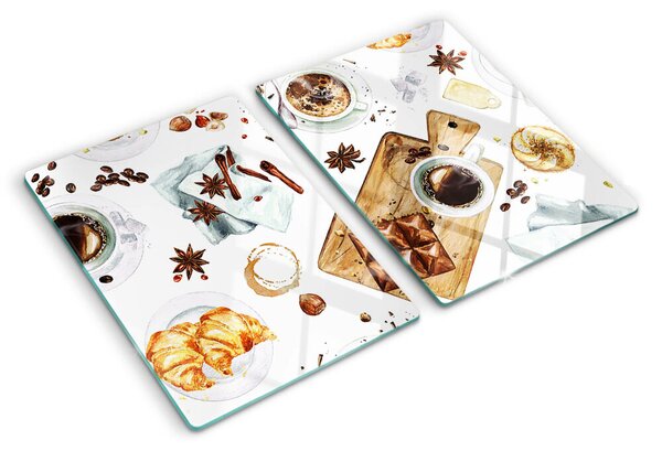 Tocător din sticlă Delicatese din cafea și produse de patiserie