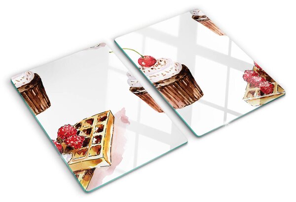 Tocător sticlă Vafe și brioșe cu cireșe