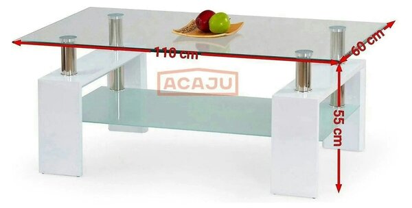 Masuta cafea DIANA H, transparent/alb, 110x60x55 cm