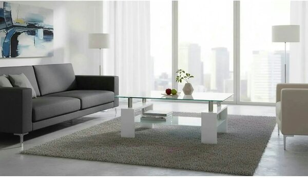 Masuta cafea DIANA H, transparent/alb, 110x60x55 cm