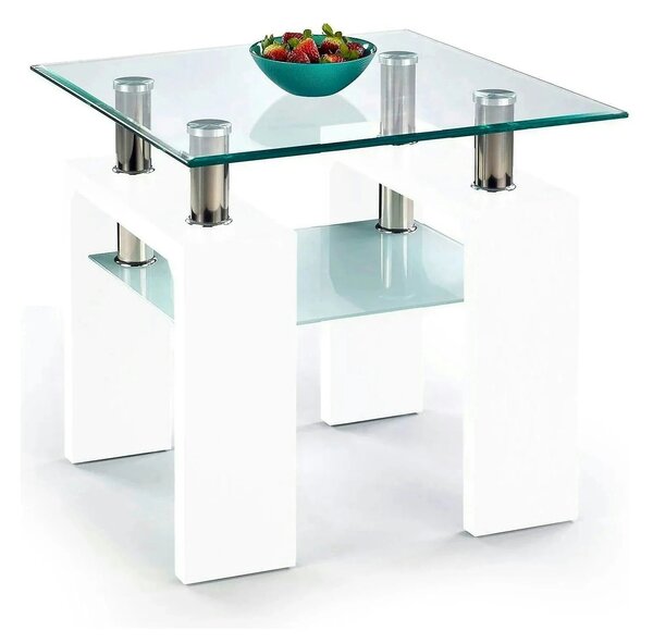 Masuta cafea DIANA H, transparent/alb, 60x60x55 cm
