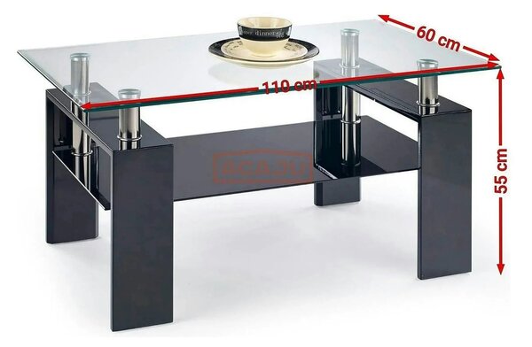 Masuta cafea DIANA H, transparent/negru, 110x60x55 cm