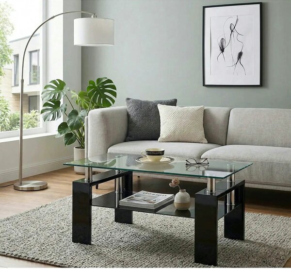 Masuta cafea DIANA H, transparent/negru, 110x60x55 cm