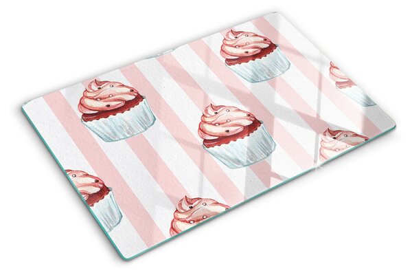 Tocător de bucătărie Cupcakes cu dungi roz