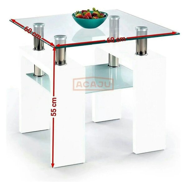 Masuta cafea DIANA H, transparent/alb, 60x60x55 cm