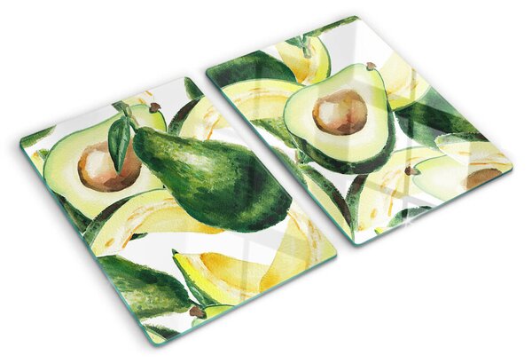 Tocător din sticlă Avocado cu frunze în fundal