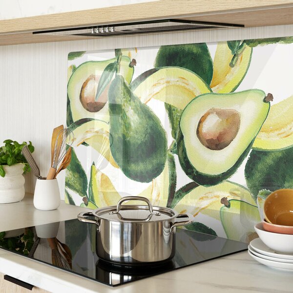 Tocător din sticlă Avocado cu frunze în fundal